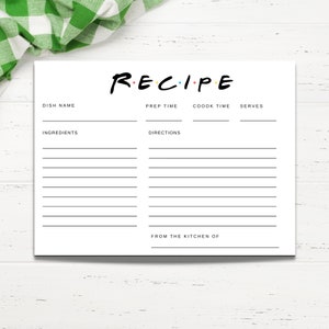 Recette d’amis, carte de recette imprimable, modèle de recette de fête nuptiale d’amis, carte de recette de thème d’amis 4x6" Carte de recette simple réalisée dans Canva