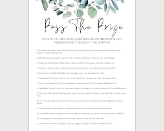 Greenery Pass the Prize Bridal Shower Game, Eucalyptus Pass The Prize Bridal Printable, Hen Party Pass The Parcel Rhyme, Instant Download