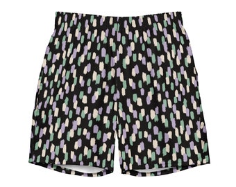 Black spotted Men's Swim Trunks Shorts - Trendy Purple Mint colour - Recycled materials - Men's Swimwear