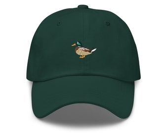 Eend wilde eend borduurwerk ontwerpen Hoed, hoed vogelliefhebber, dieren in het wild, dierenhoed, hoed jager eend, baseballpet, geborduurde vogel, kleur eend hoed