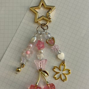NEW ITEM!: mon cheri pink sakura cherry attachable keychain - cute, aesthetic, gift, charm, accessory, keychain, y2k
