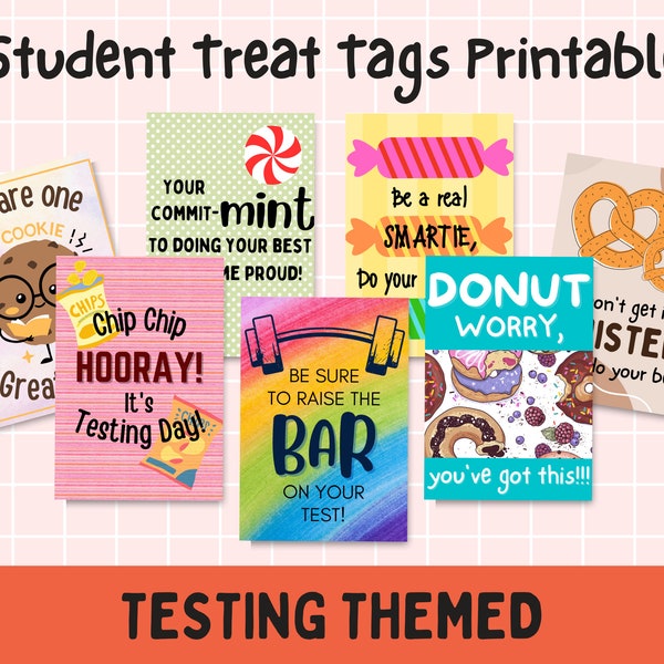 Student Treat Tags - Editable Testing Themed Treat Tags for Students