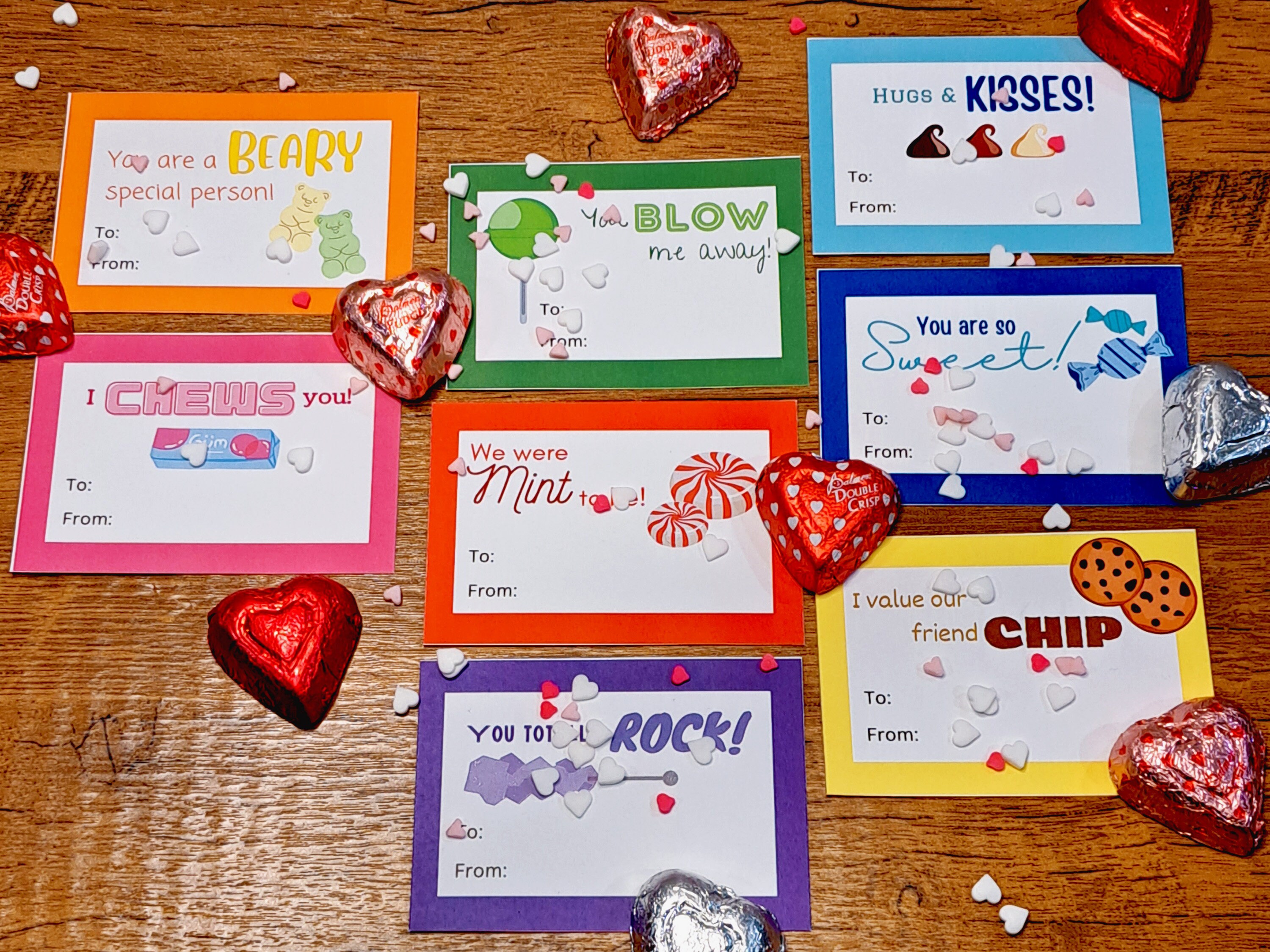 Printable Valentines Adorable Candy Theme Editable Valentine Cards Set ...