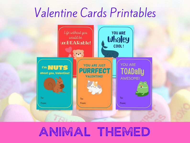 Printable Valentines - Adorable Animal Theme Editable Valentine Cards ...