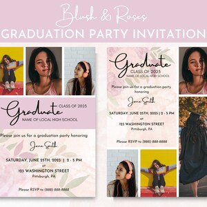 Graduation Party Invitation - Blush and Rose Editable Graduation Party Invitation Cards