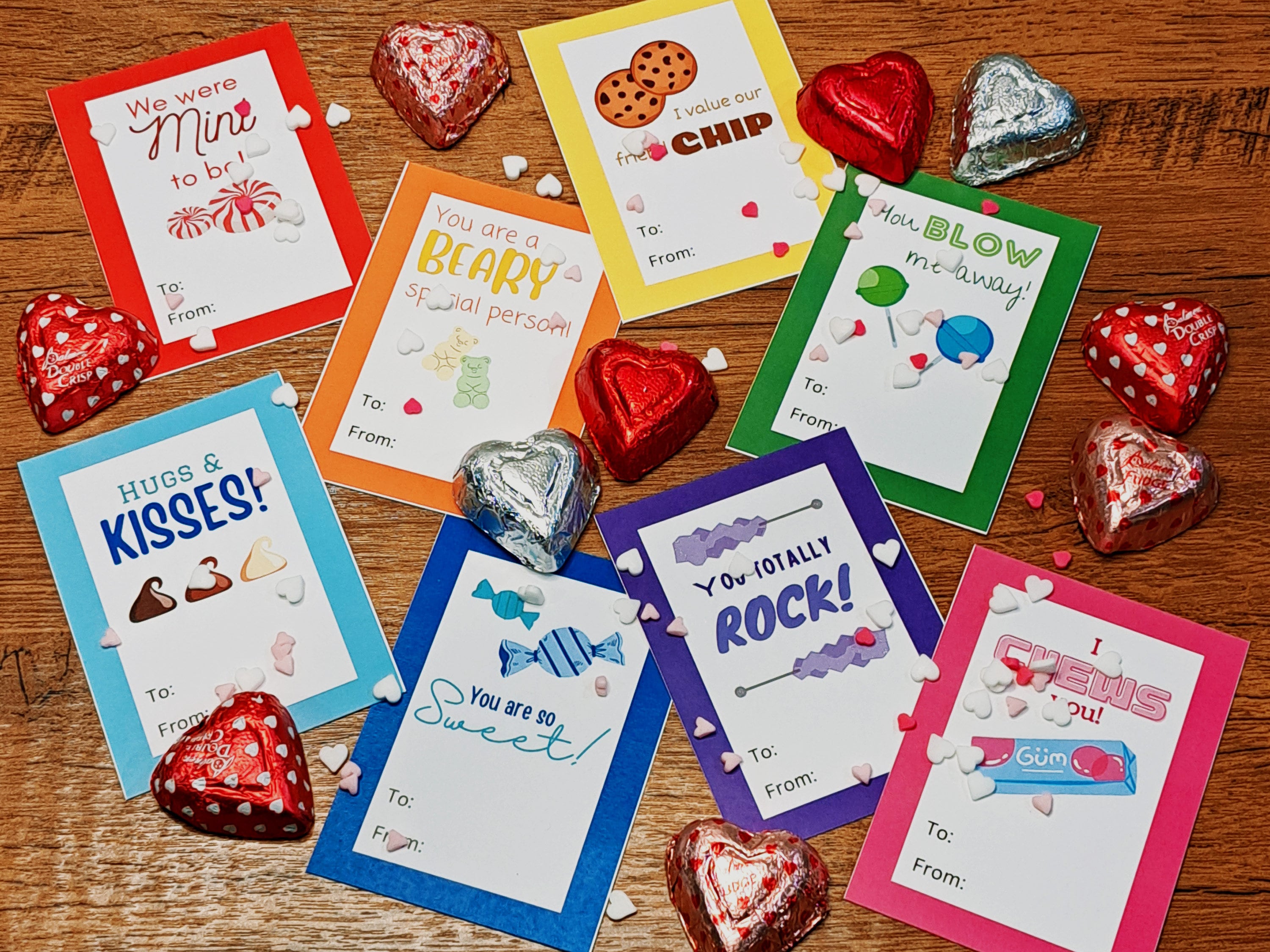 Printable Valentines Adorable Candy Theme Editable Valentine Cards Set ...