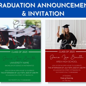 Graduation Announcement and Invitation - Stylish and Modern Editable Graduation Announcement and Party Invitation Cards
