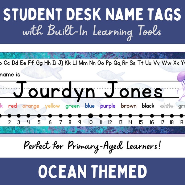 Ocean Themed Desk Name Tags for Primary Students - Editable Version Included!