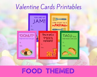 Printable Valentines - Fun Food Theme Editable Valentine Cards Set