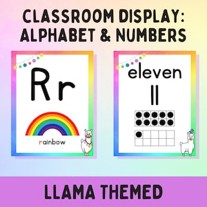Llama Themed Alphabet and Number Posters for Primary Classrooms - 3 Size Options Included!