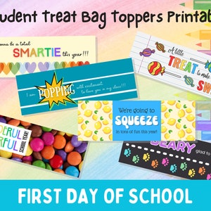 Student Treat Tags - Editable First Day of School Themed Sweet Treat Bag Toppers for Students (food items)