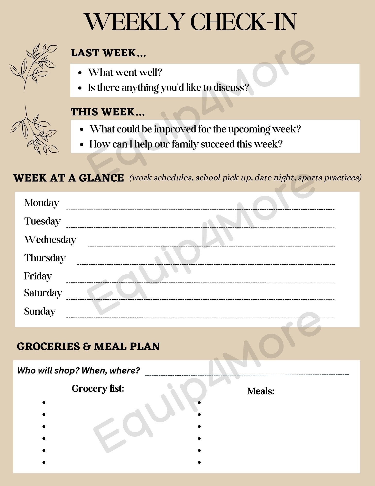 Couples Weekly Check In Template