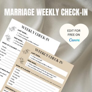 Weekly Marriage Meeting Digital Printable Editable Template, Relationship Check-In, Marriage Check-In, Couples Communication Check List
