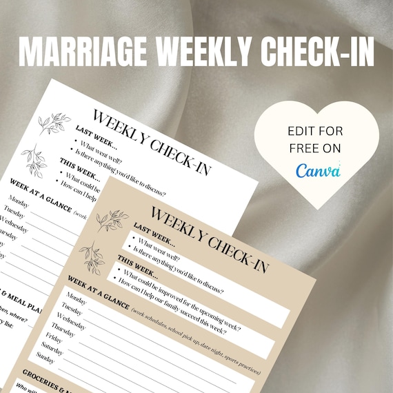 Weekly Marriage Meeting Digital Printable Editable Template, Relationship Check-In, Marriage Check-In, Couples Communication Check List