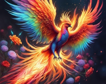 Fiery Rainbow Phoenix Digital Download