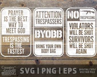 Warning Sign Bundle SVG | PNG | Eps, 2nd Amendment svg, Funny No Trespassing Sign svg, Caution, Warning Sign svg, diy graphic, Cricut file