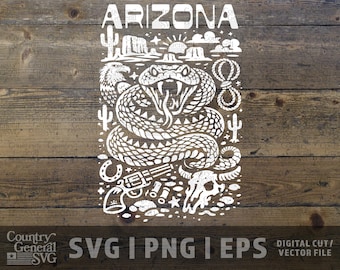Arizona Rattlesnake SVG – Western Cowboy Desert Cut File (Digital Download)