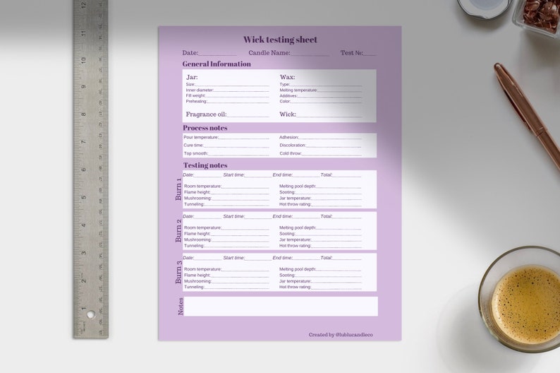 Wick Testing Sheet Printable Candle Burn Test Candle Test Etsy