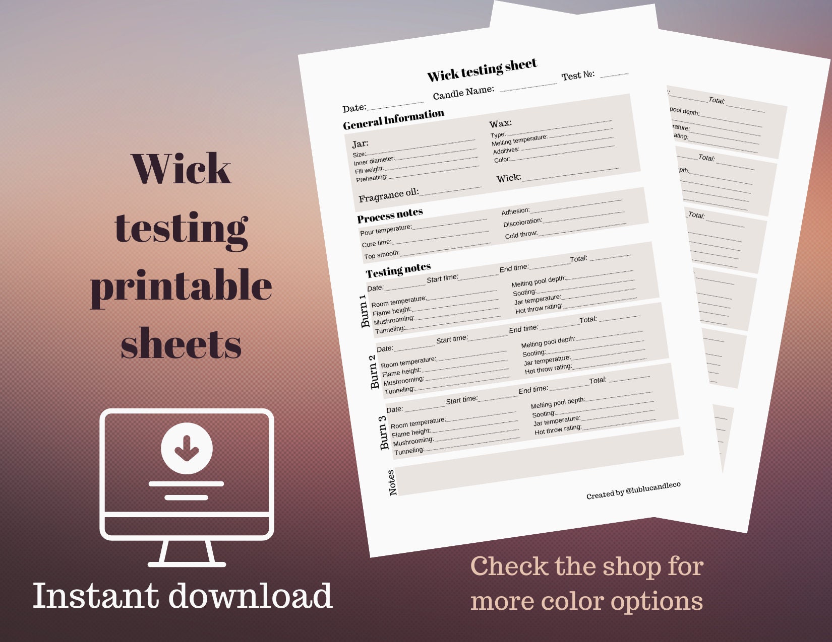 Wick Testing Sheet Printable Candle Burn Test Candle Test Etsy