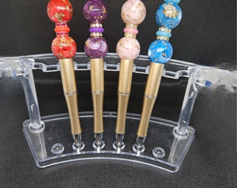 Custom gold pens, gold flake bubblegum beads, bling pen