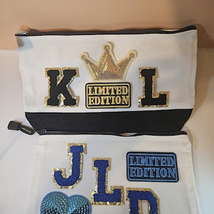 Bolsas de cosméticos con letras personalizadas, organizador de artículos de tocador, diseños de parches de letras, bolsa de útiles escolares, regalo para ella