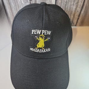 Man black baseball patch design hat, pew, pew, adjustable velcro caps, man gift