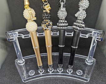 Personalized Letter Bling Beaded Pen: Black & Gold Office Gift