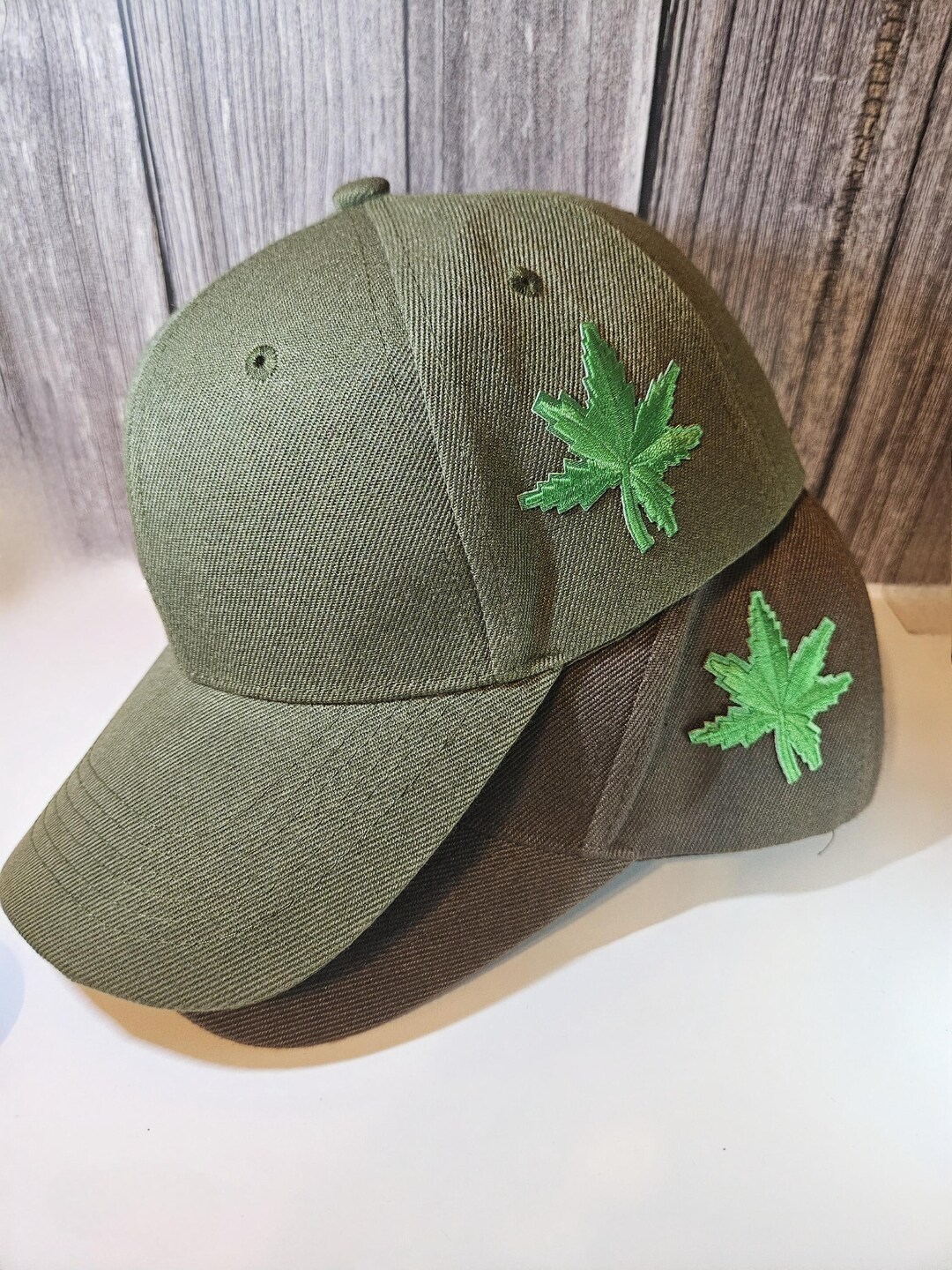 Men's Baseball Cap: Green Plant Patch, Adjustable Velcro - Brown ...