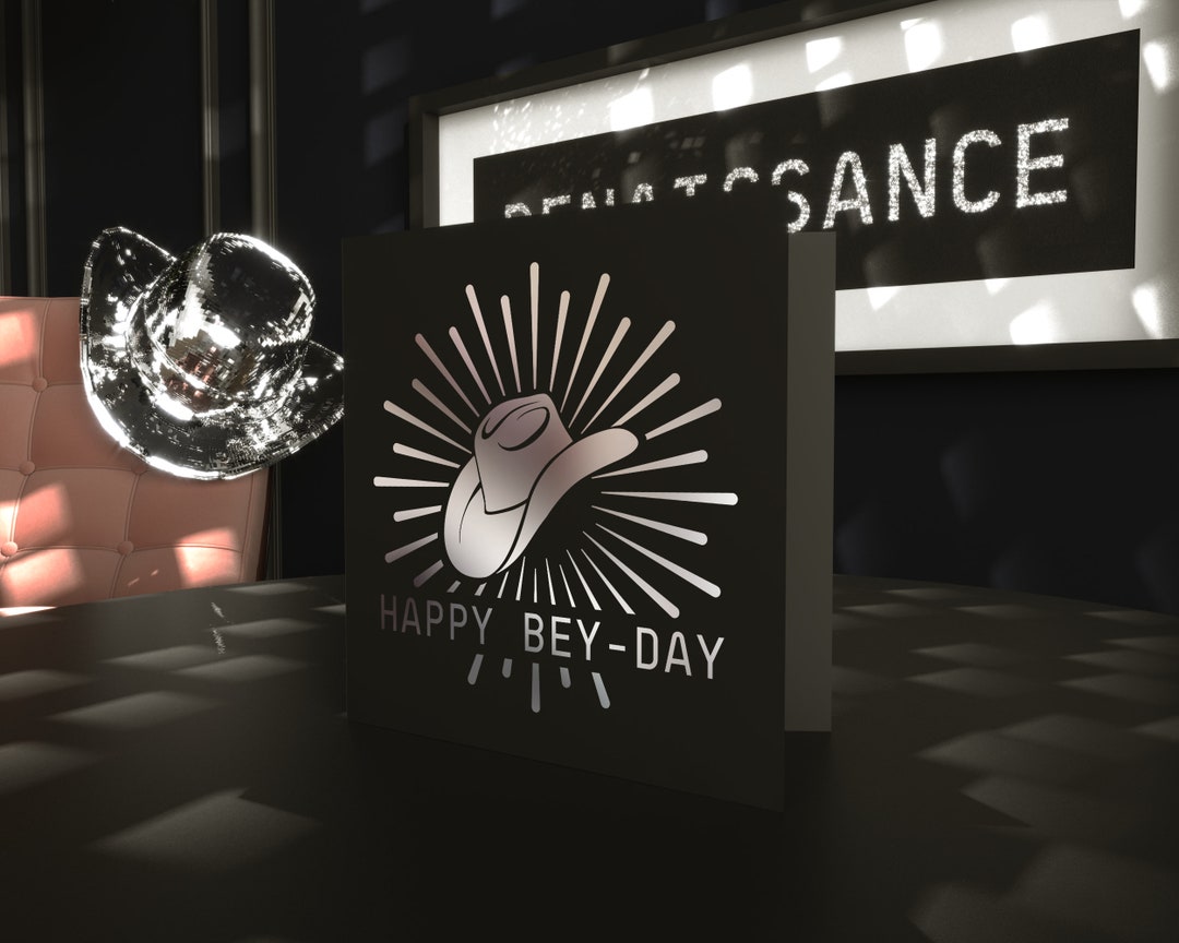 Beyonce Birthday Card. Beyhive Disco Ball Cowboy Hat. Metalic Silver on ...