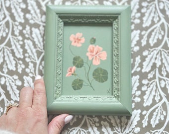 Modern Hand-painted Florals on Monochrome Background - Nasturiums on Parsley green