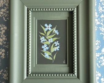 Modern Hand-painted Florals on Monochrome Background - Forget-me-nots on Moss Green