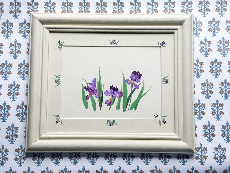 Beautiful Hand painted Monochrome Floral Framed Art Irises image 1