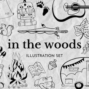 In the Woods clip art - hand drawn illustrations, forest doodle drawings, forest animals, outdoors, camping elements Digital Download