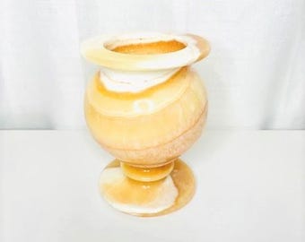 Onyx Alabaster Stone Vase Urn Vessel Natural Stone Home Decor | Vintage Heavy Craved Natural Stone Floral Urn Vase