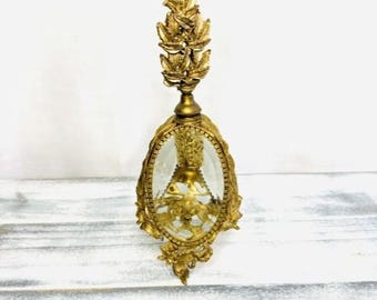 Antique French Art Nouveau Ormolu Brass & Glass Perfume Bottle | France Perfume Bottle Ornate Brass Glass Beveled Window