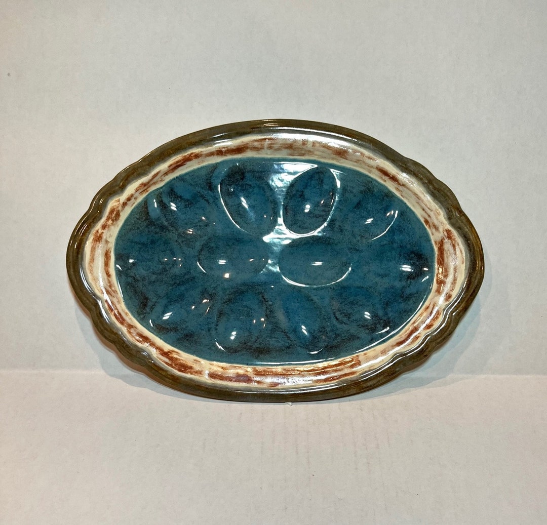 Art Pottery Deviled Egg Plate Studio Art 12 Egg Plater Etsy