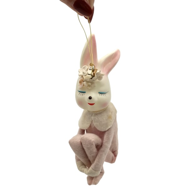 Vintage 1960's Pink Easter Bunny Knee Hugger | MCM kitsch Japan Rabbit Knee Hugger Hanging String