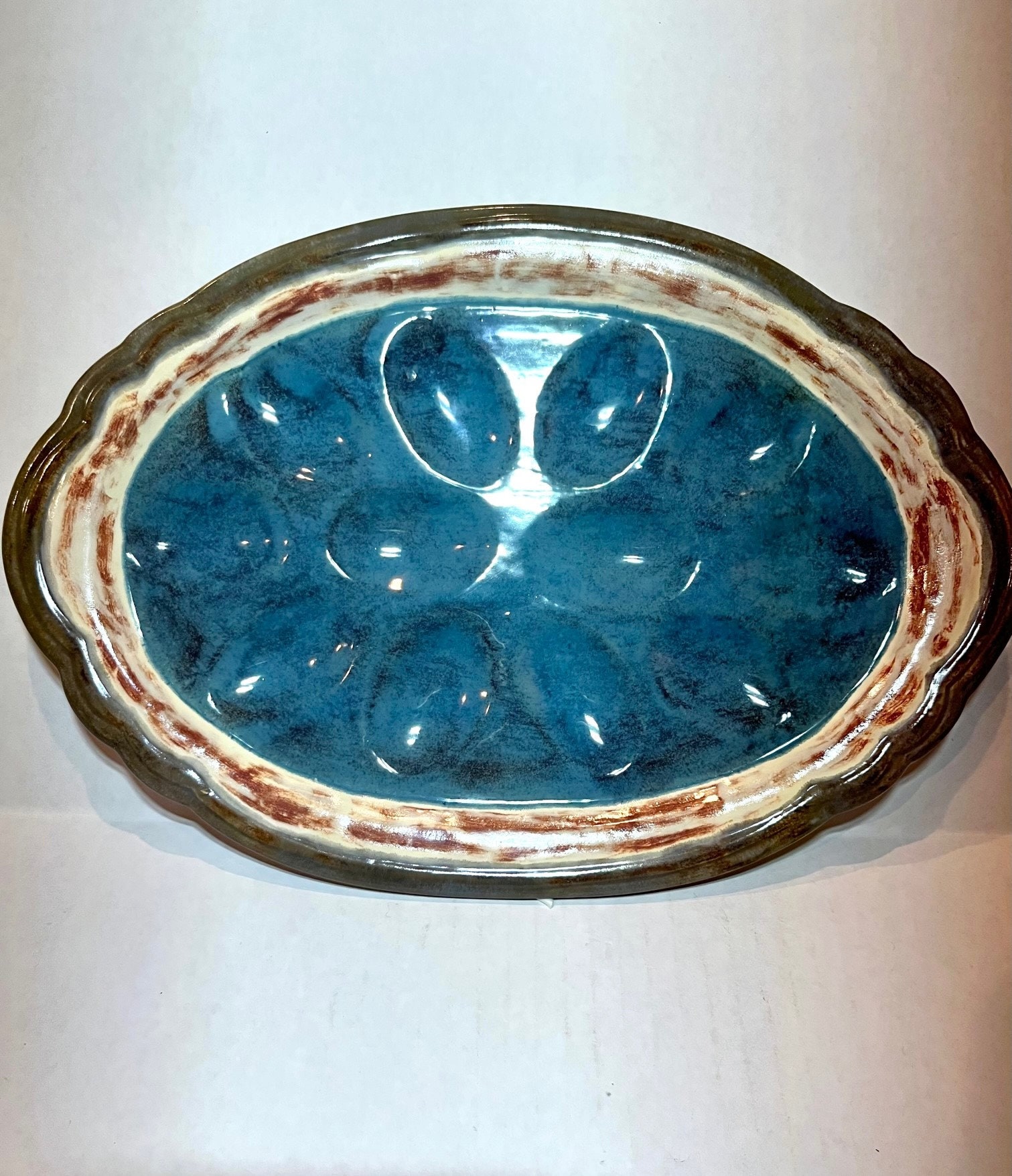 Art Pottery Deviled Egg Plate Studio Art 12 Egg Plater Etsy