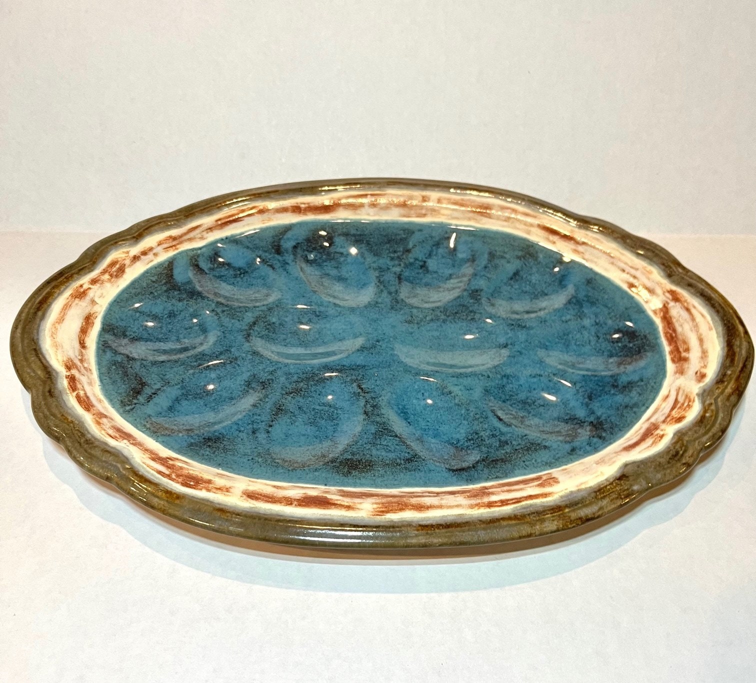 Art Pottery Deviled Egg Plate Studio Art 12 Egg Plater Etsy