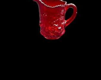 Fenton Made for LG Wright Glass Ruby Red Cherry Pattern Creamer Pitcher | Vintage LG Wright Glass Creamer Mini Pitcher