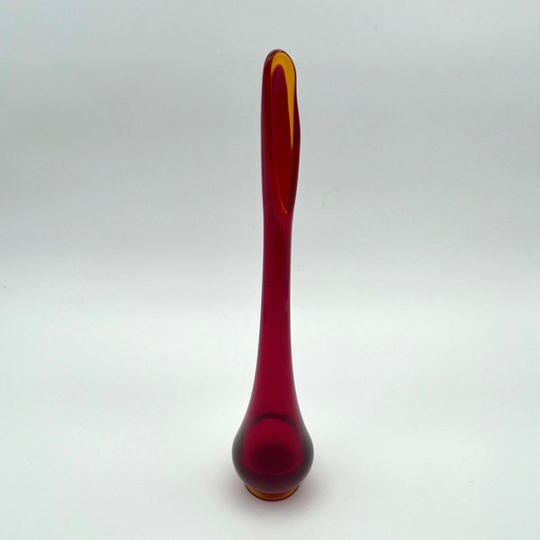 LE Smith Swung Glass Ruby Red Glass Vase GLOWS | Blown Glass Vintage MCM Retro 1960s Stretch Glass Glowy Vase
