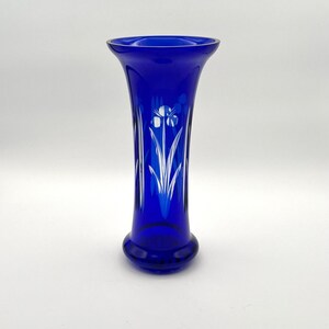 Vintage Badash Crystal Cobalt Blue Hand Cut to Clear Crystal Vase Bohemian Boho | Vintage Cut to Clear Vase