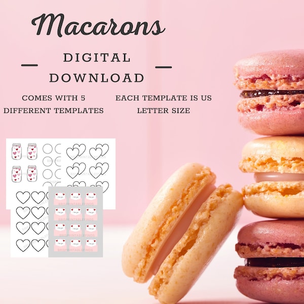 Macaron Template - Macarons Template - Digital Download - Printable Macaron Template - Valentine's Day Macarons - Macaron Template Bundle