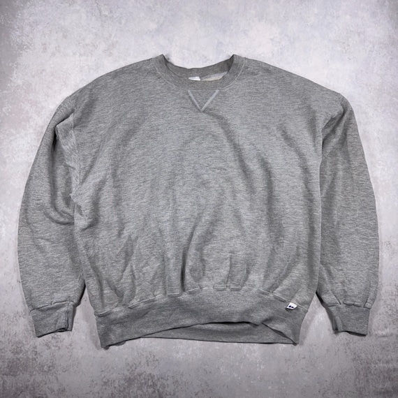 Vintage Russell Athletic Blank Sweatshirt 90s Crewneck, Heather Grey, XXL