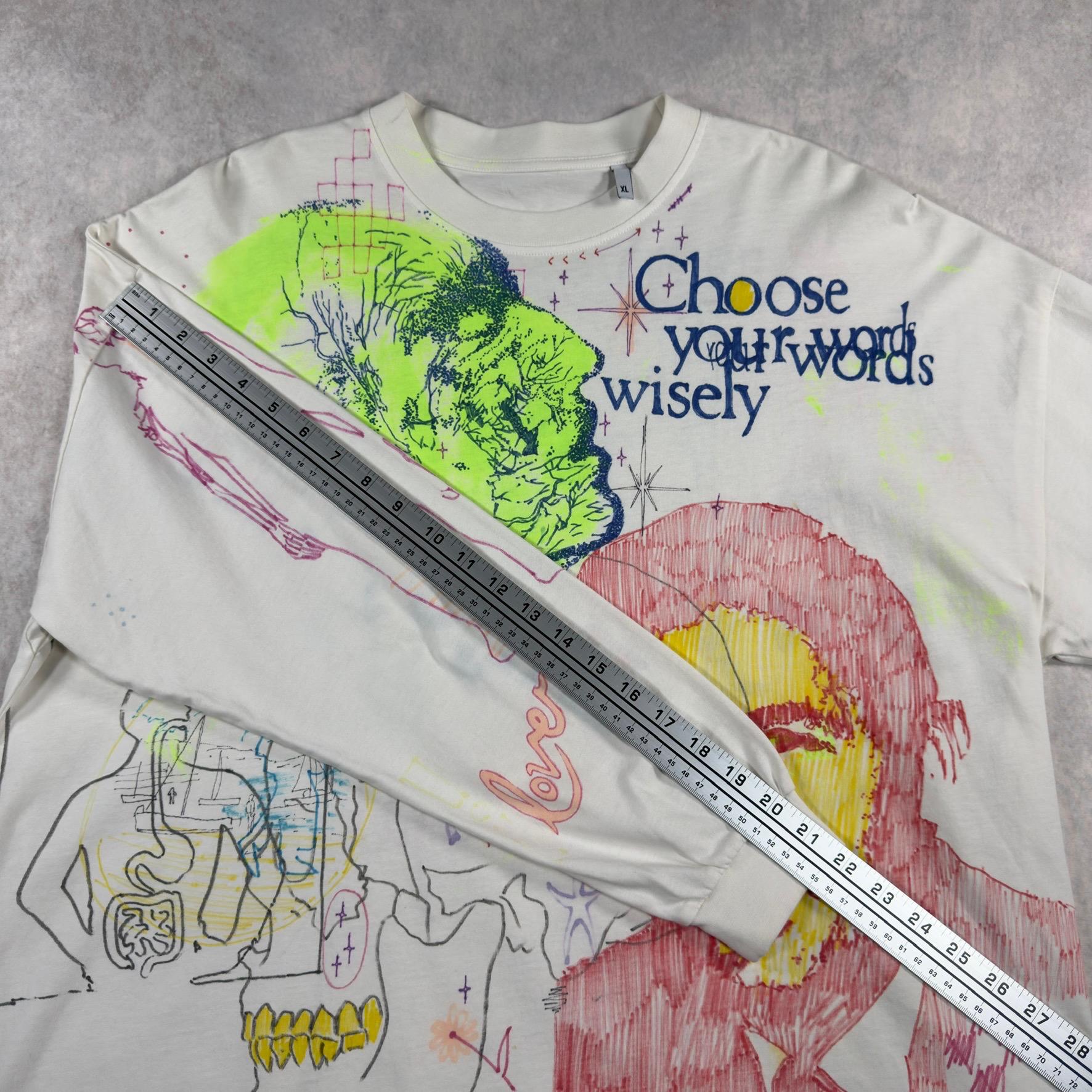 Sinja Hamilton 1 of 1 Hand Drawn Art Long Sleeve T-shirt White Sz 