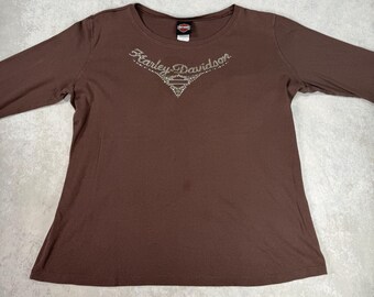 Camisa vintage Harley Davidson de manga larga para mujer, XXL / Camiseta de motociclista / Estilo Y2K / Marrón