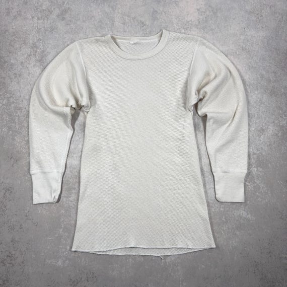 Russell Athletic, Vintage Russell Southern Thermal Long Sleeve Shirt 1960s Waffle Knit Under-Jersey, Off-White, S