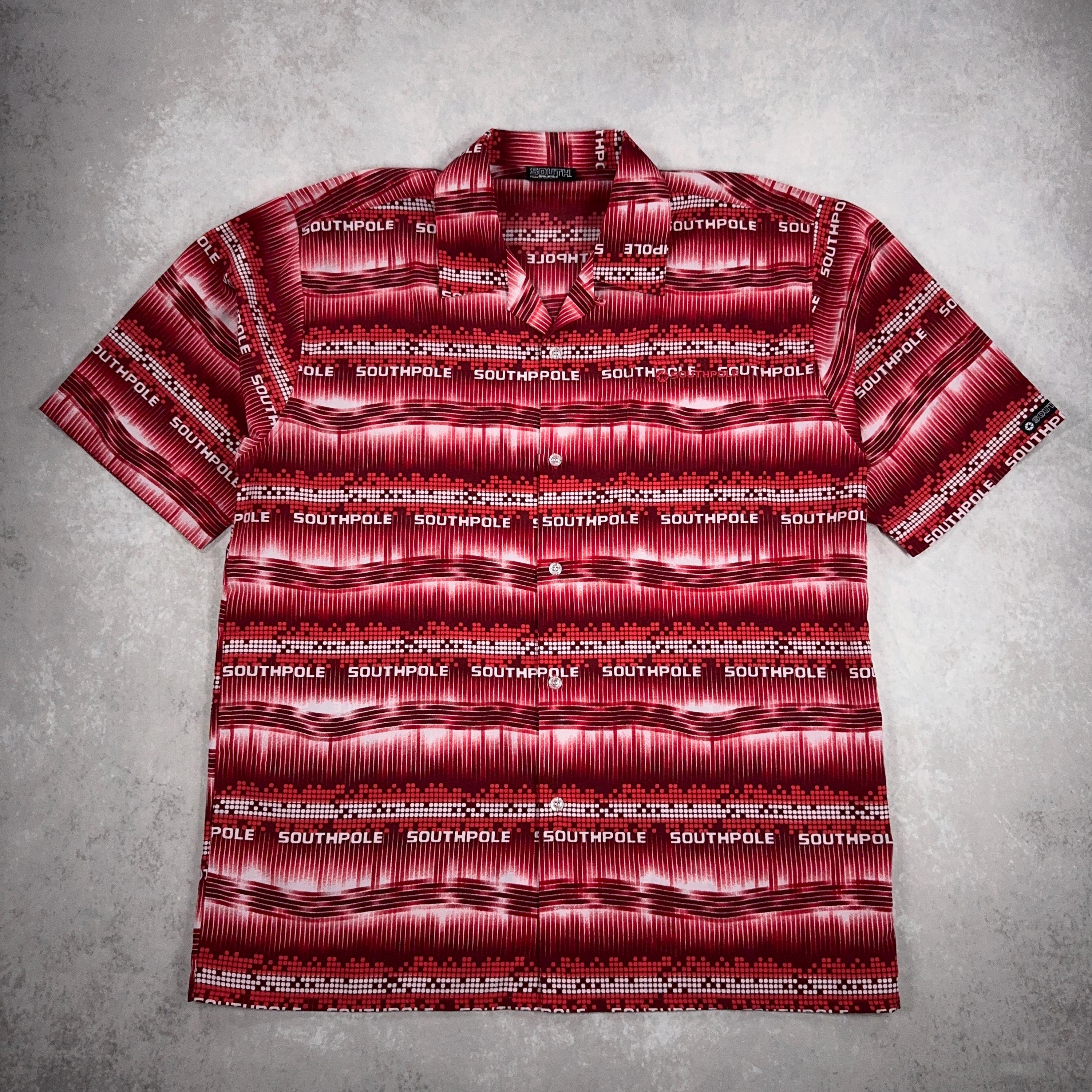 Chemise Southpole Premium Vintage Homme – Noire Brodée Rayée, Taille XL, Années 90/2000, Col Boutonné