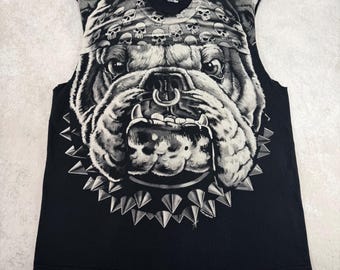 Vintage 1996 Bulldog All Over Print Liquid Blue Graphic T Shirt