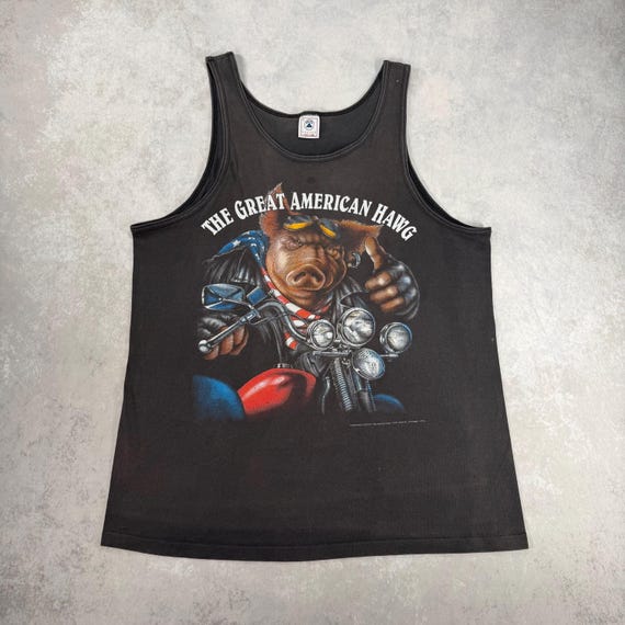 Vintage 1993 the Great American Hawg Motorcycle Tank Top, Large